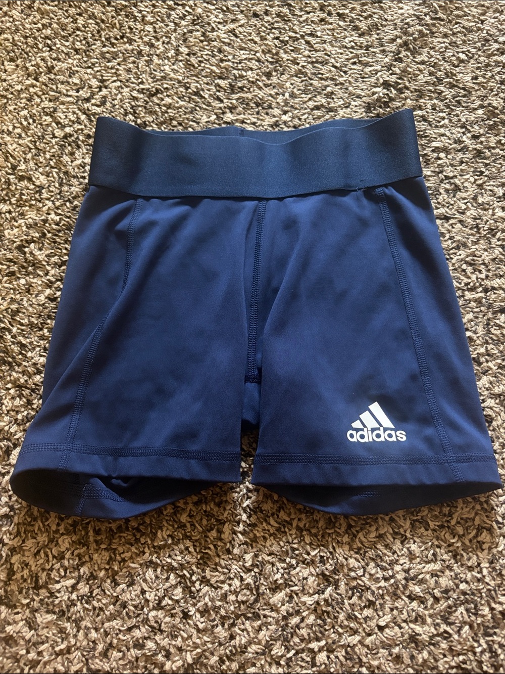 adidas Women's Navy Athletic Stretch Shorts with White Logo